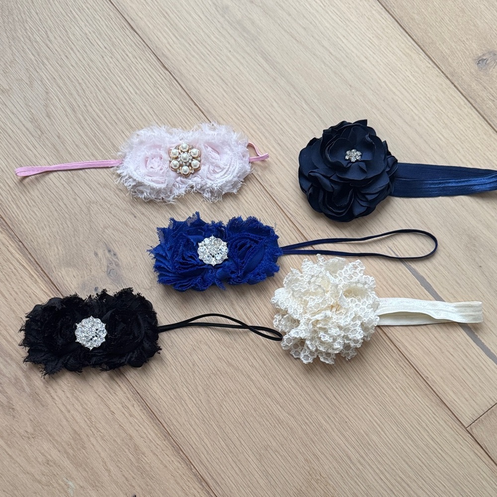 Bundle of Floral Headbands with Pearl and Crystal Accents